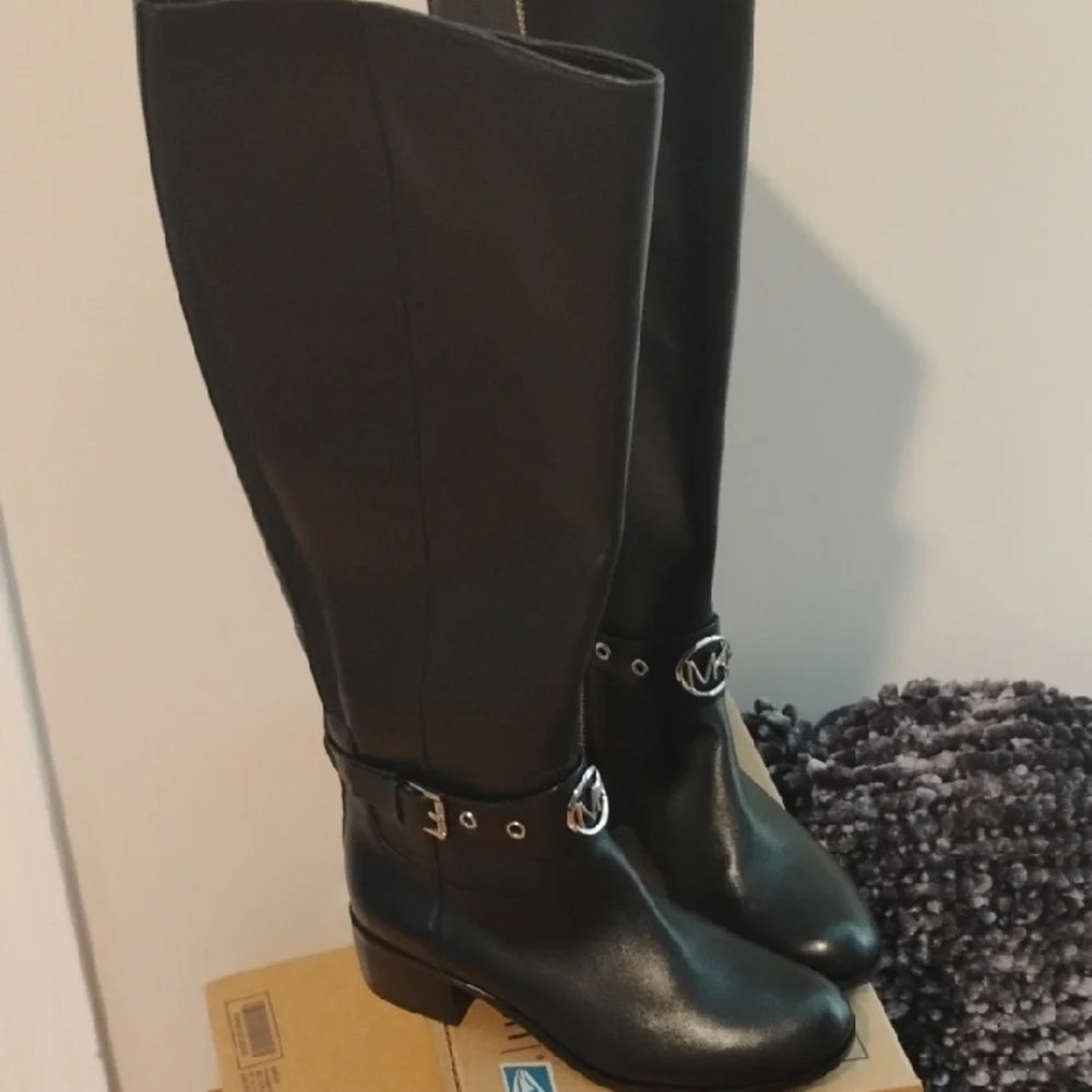 Michael Kors Black Leather Over-the-Knee Buckle Boots Size 5.5